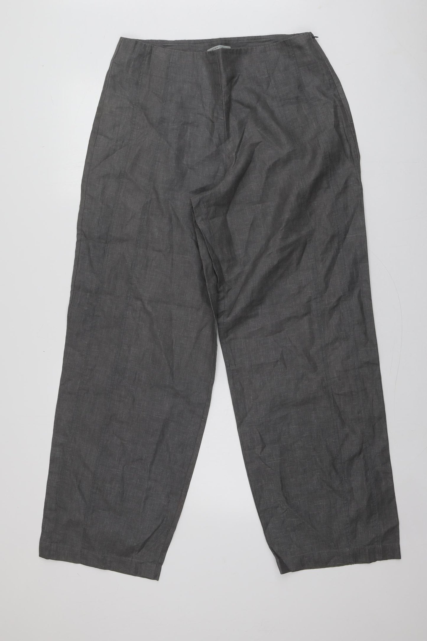 Sarah Pacini Womens Grey  Linen Trousers  Size 4 L31 in Regular