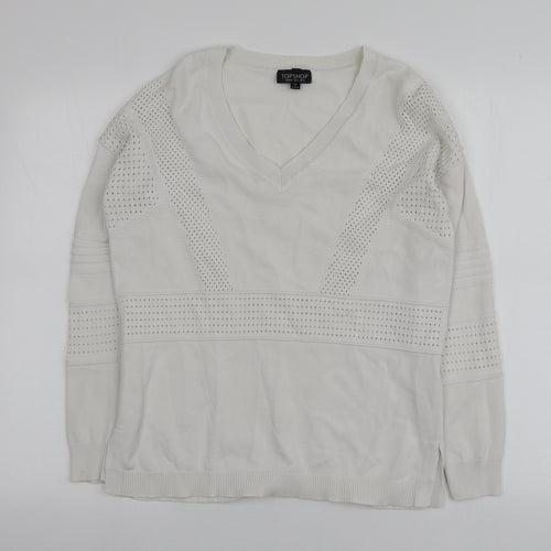Topshop Womens White V-Neck  Viscose Pullover Jumper Size 8