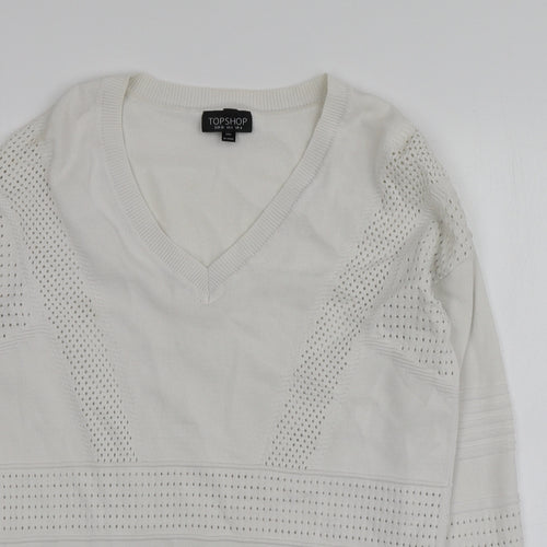 Topshop Womens White V-Neck  Viscose Pullover Jumper Size 8