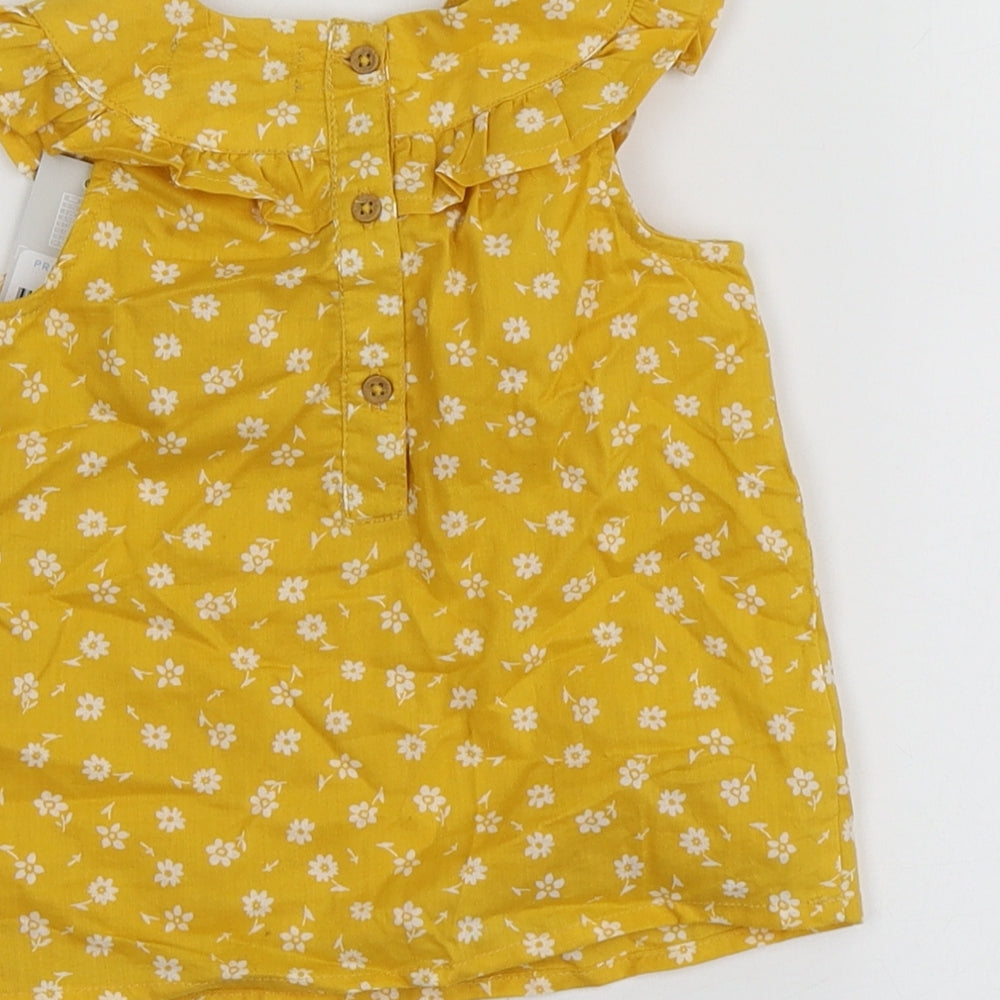 Primark  Yellow Floral 100% Cotton Basic T-Shirt Size 18-24 Months Round Neck