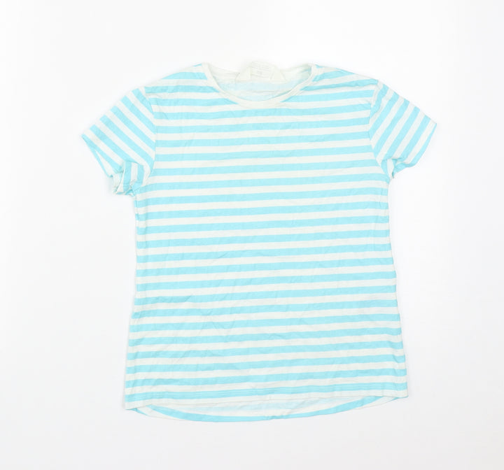 H&M Girls Multicoloured Striped Cotton Basic T-Shirt Size 8 Years Round Neck