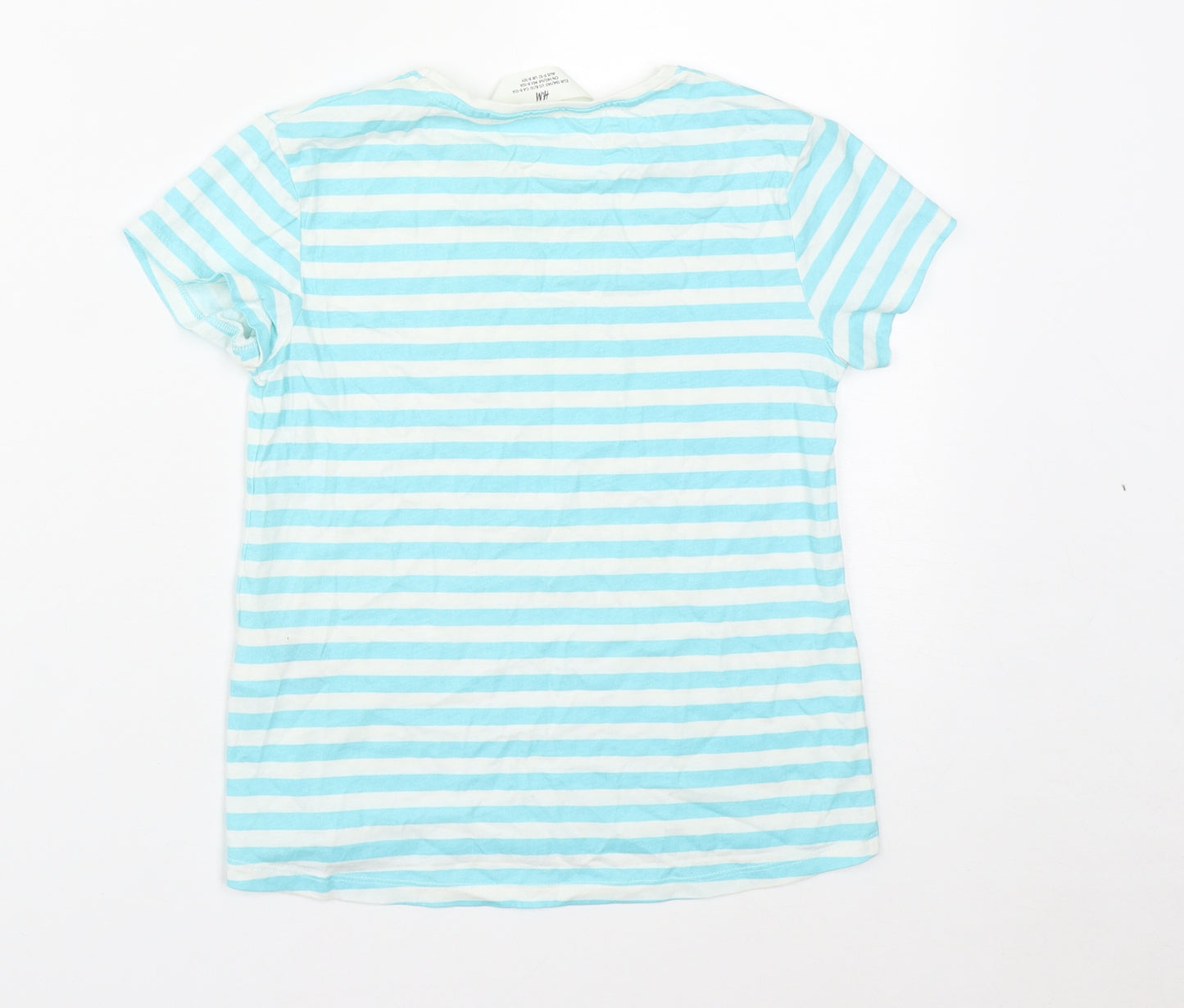 H&M Girls Multicoloured Striped Cotton Basic T-Shirt Size 8 Years Round Neck