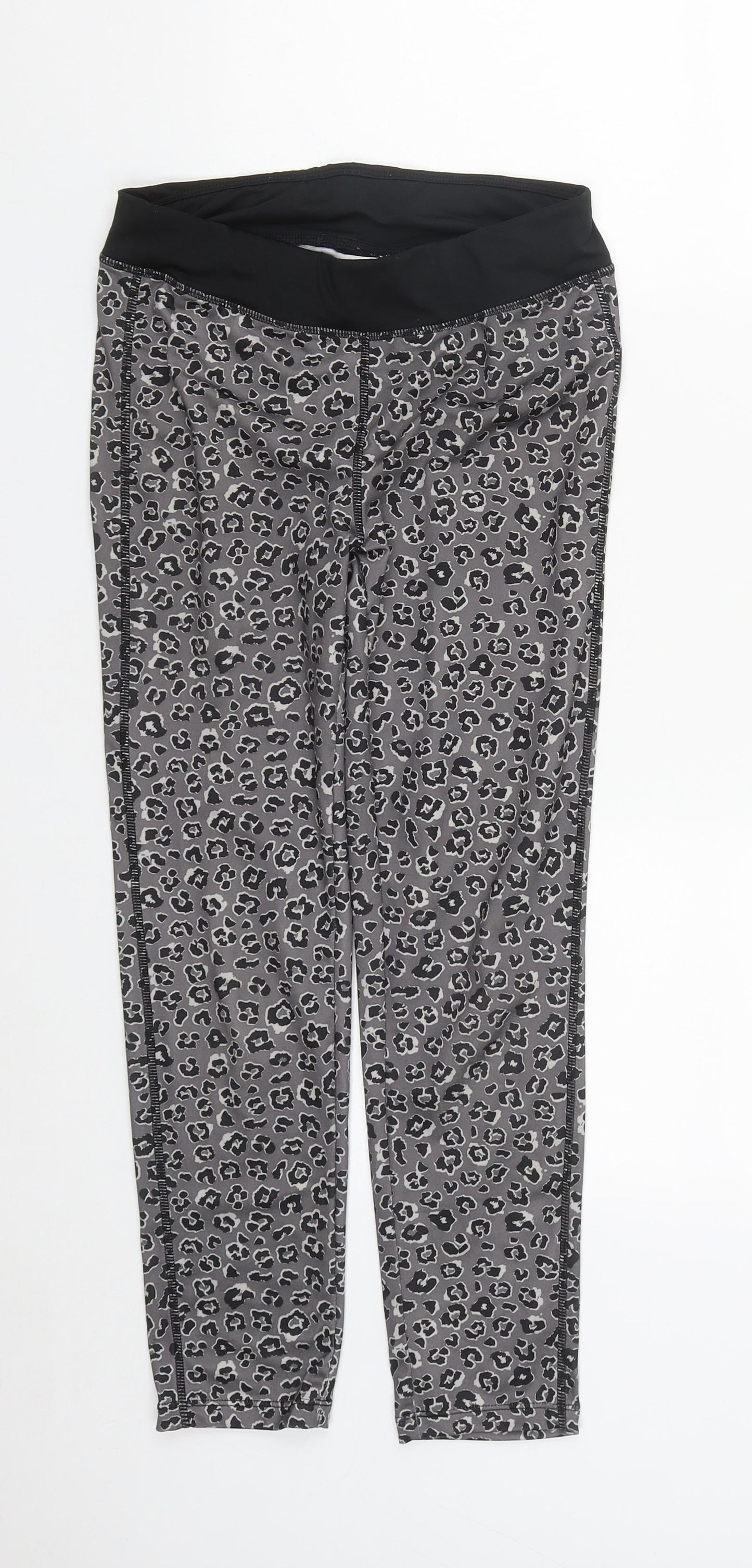 Crivit Womens Grey Geometric Polyester Compression Leggings Size S L24 in Regular
