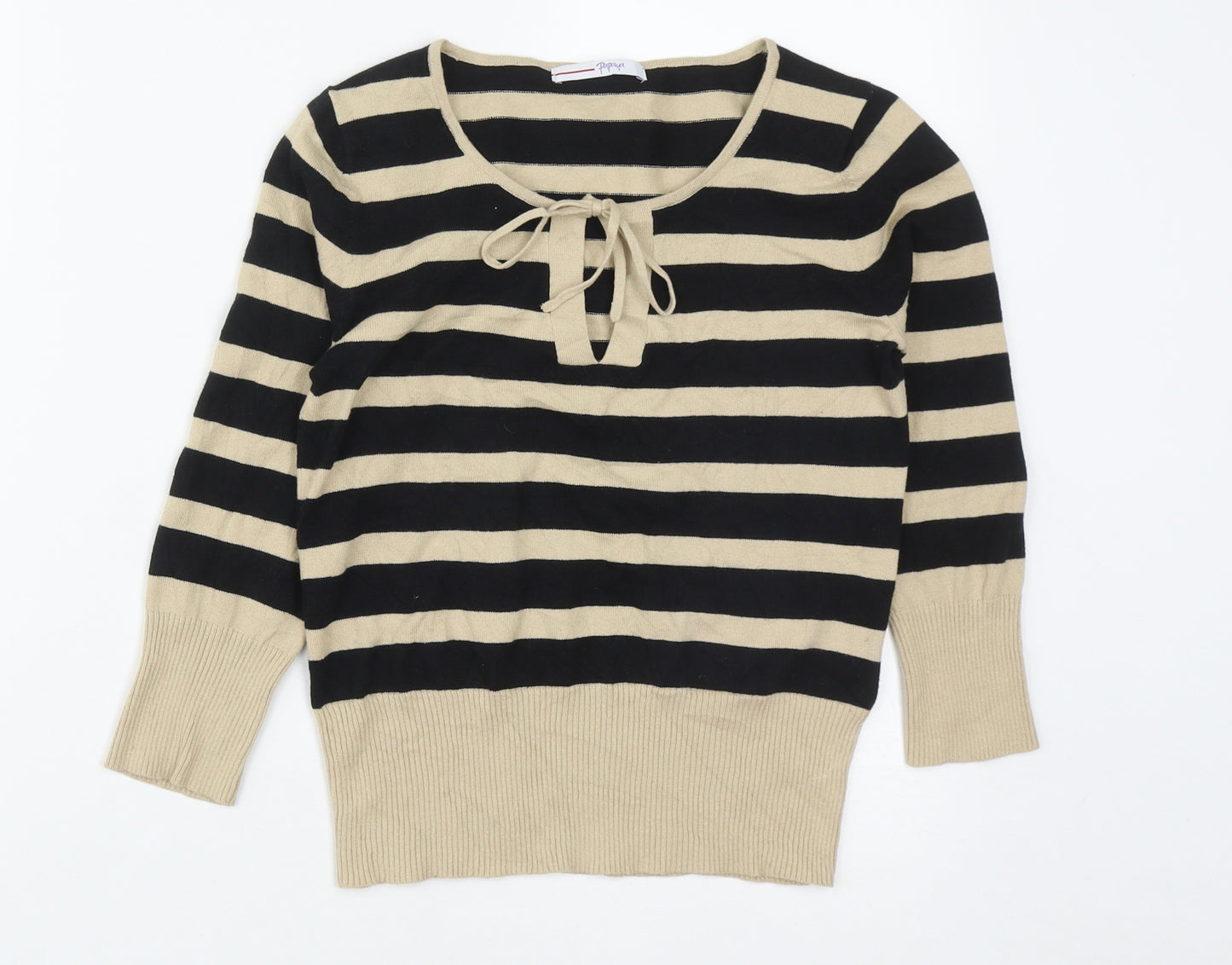 Matalan Womens Black Round Neck Striped Cotton Pullover Jumper Size 10