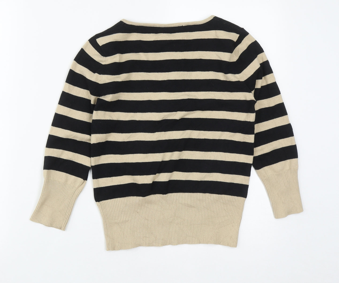 Matalan Womens Black Round Neck Striped Cotton Pullover Jumper Size 10