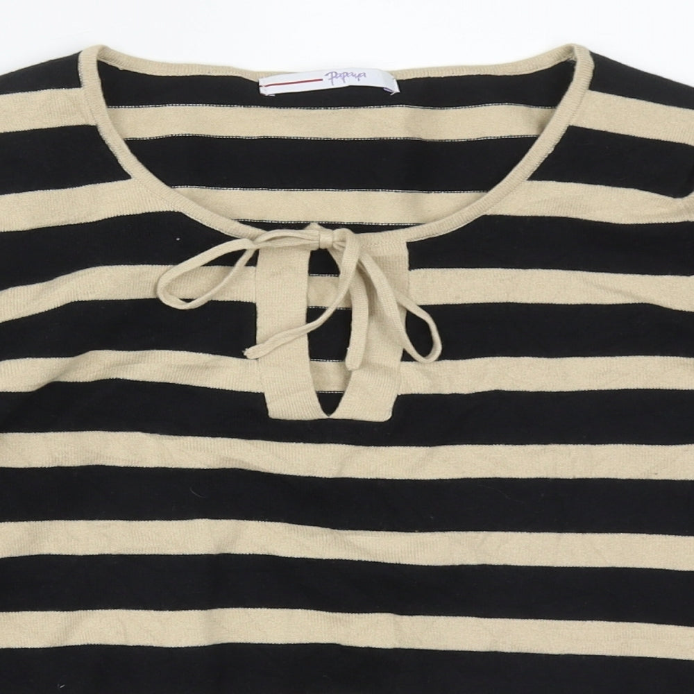 Matalan Womens Black Round Neck Striped Cotton Pullover Jumper Size 10