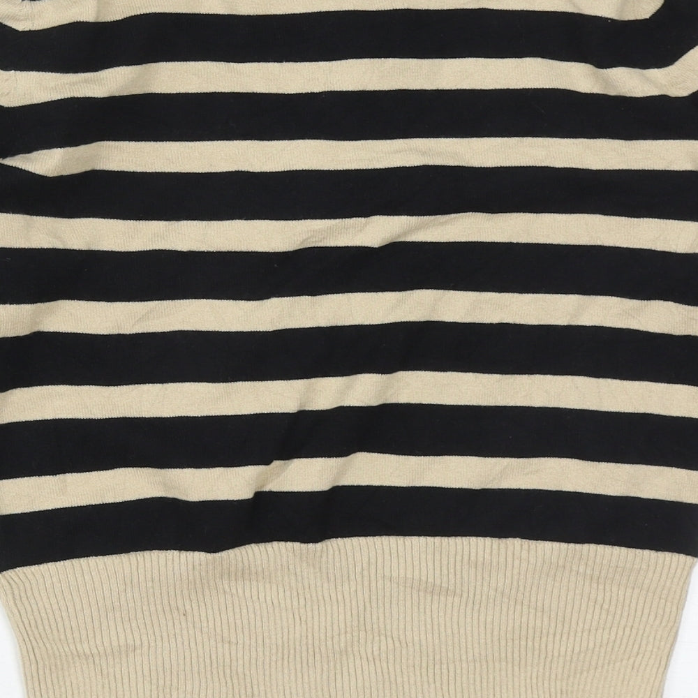 Matalan Womens Black Round Neck Striped Cotton Pullover Jumper Size 10