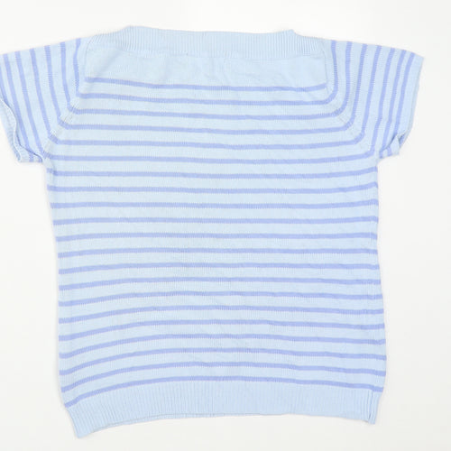 EWM Womens Blue Square Neck Striped Cotton Pullover Jumper Size M