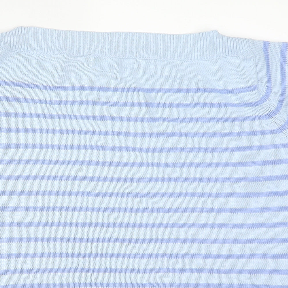 EWM Womens Blue Square Neck Striped Cotton Pullover Jumper Size M