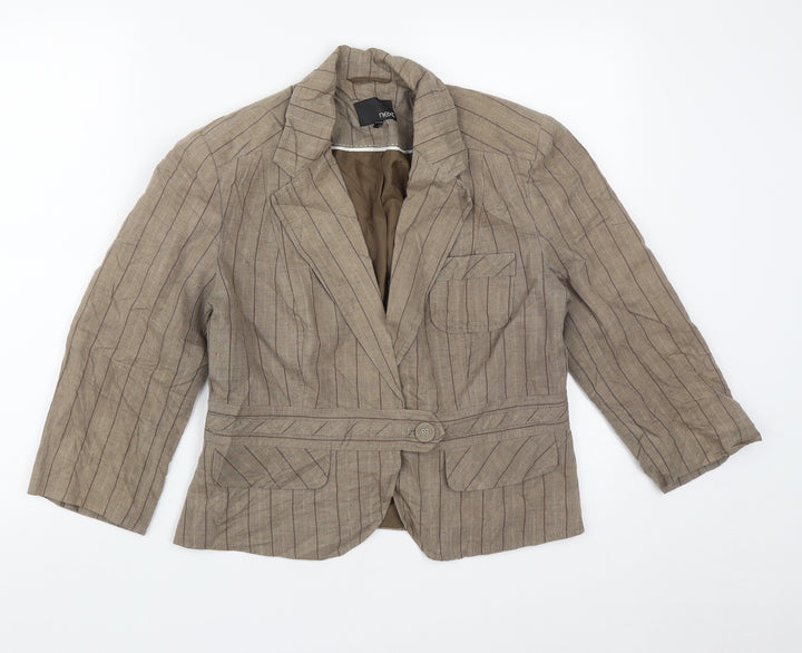 NEXT Womens Brown Striped Jacket Size 14 Button