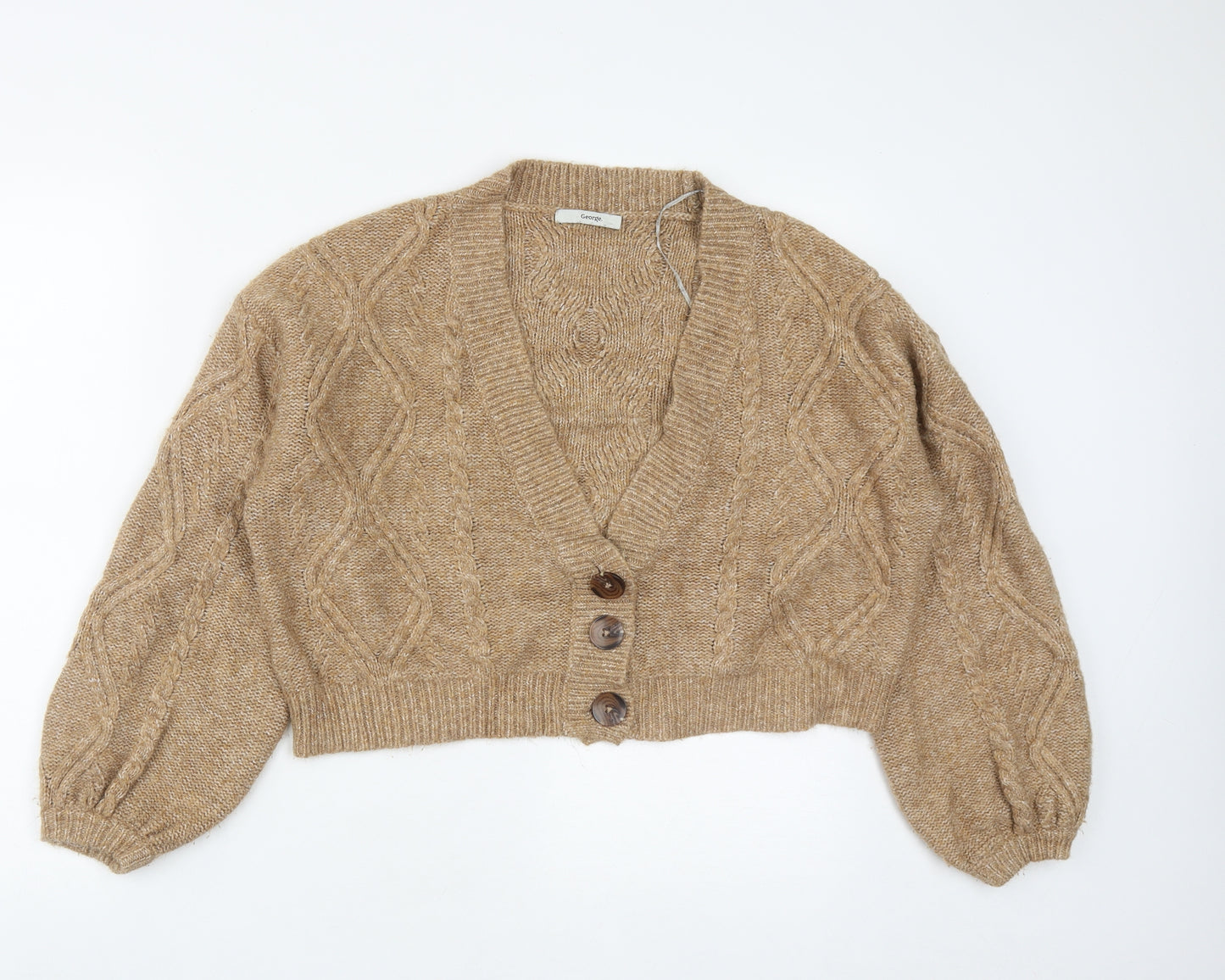George Womens Brown V-Neck  Acrylic Cardigan Jumper Size M