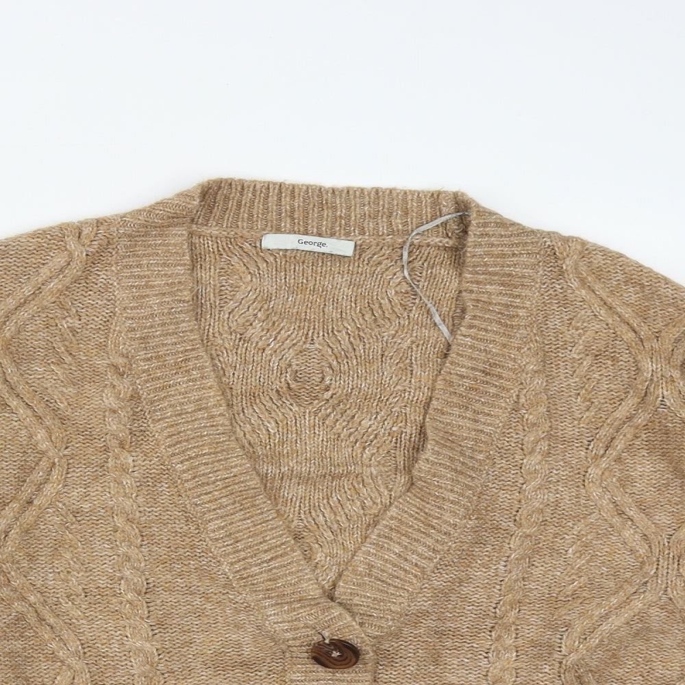 George Womens Brown V-Neck  Acrylic Cardigan Jumper Size M