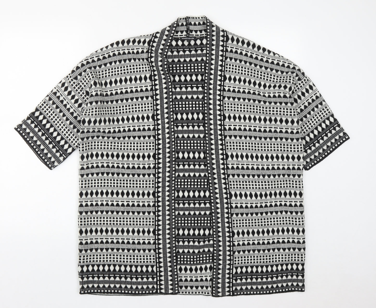 Warehouse Womens Gold V-Neck Geometric Acrylic Cardigan Jumper Size S