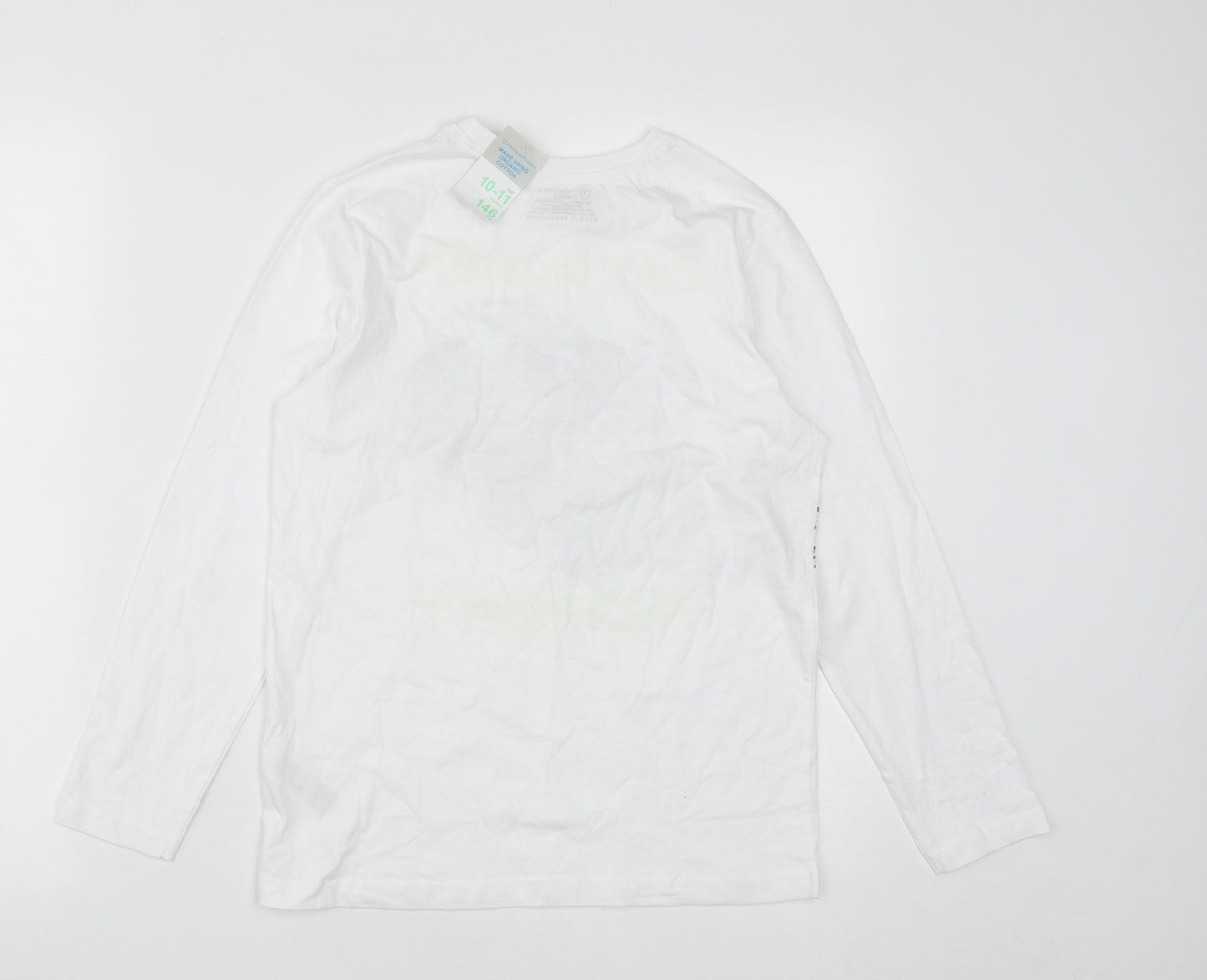 Primark Boys White  Cotton Basic Casual Size 10-11 Years Round Neck  - Football