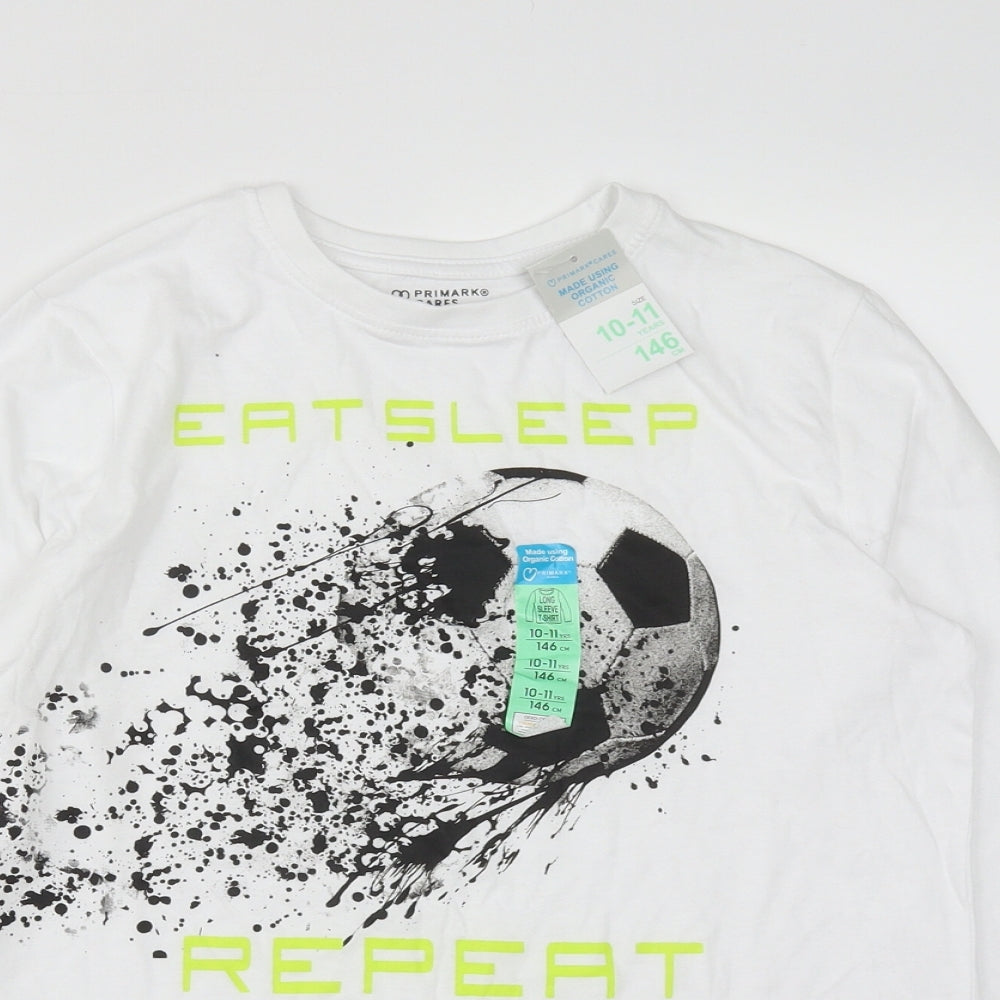 Primark Boys White  Cotton Basic Casual Size 10-11 Years Round Neck  - Football