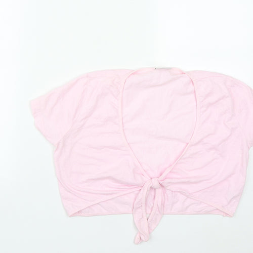 NEXT Womens Pink  Cotton Cropped T-Shirt Size 10 V-Neck