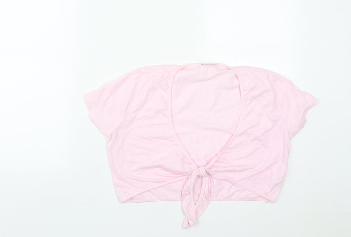 NEXT Womens Pink Cotton Cropped T-Shirt Size 10 V-Neck