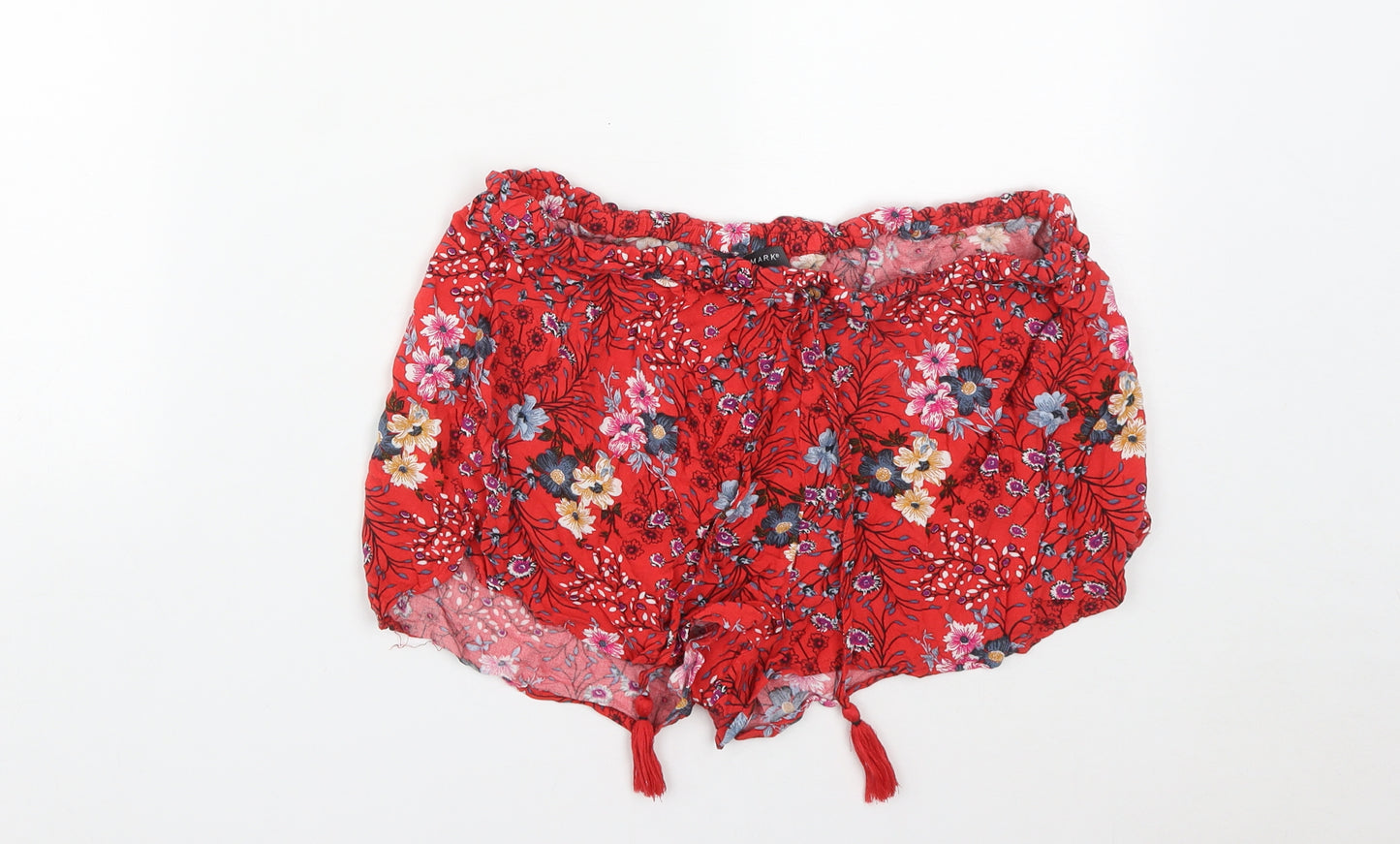 Primark Womens Red Geometric Viscose Hot Pants Shorts Size 14  Regular Tie