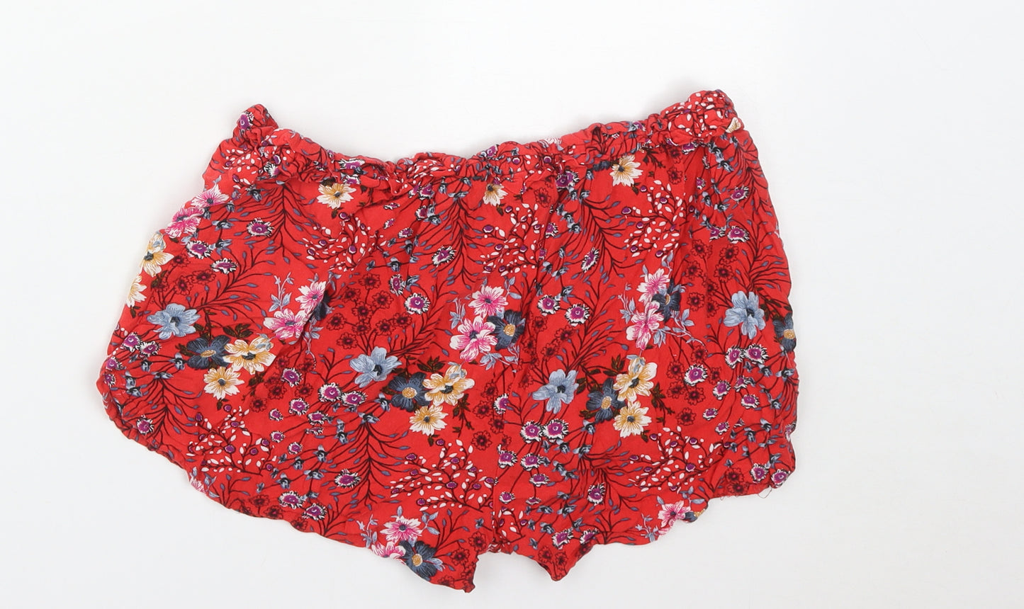 Primark Womens Red Geometric Viscose Hot Pants Shorts Size 14  Regular Tie