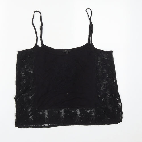 River Island Womens Black  Cotton Cropped Tank Size 10 Scoop Neck