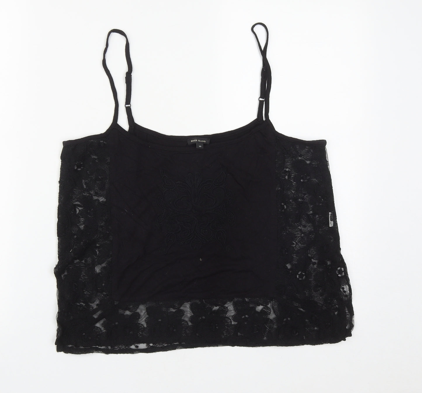 River Island Womens Black  Cotton Cropped Tank Size 10 Scoop Neck
