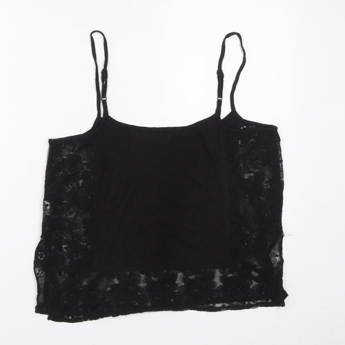 River Island Womens Black  Cotton Cropped Tank Size 10 Scoop Neck