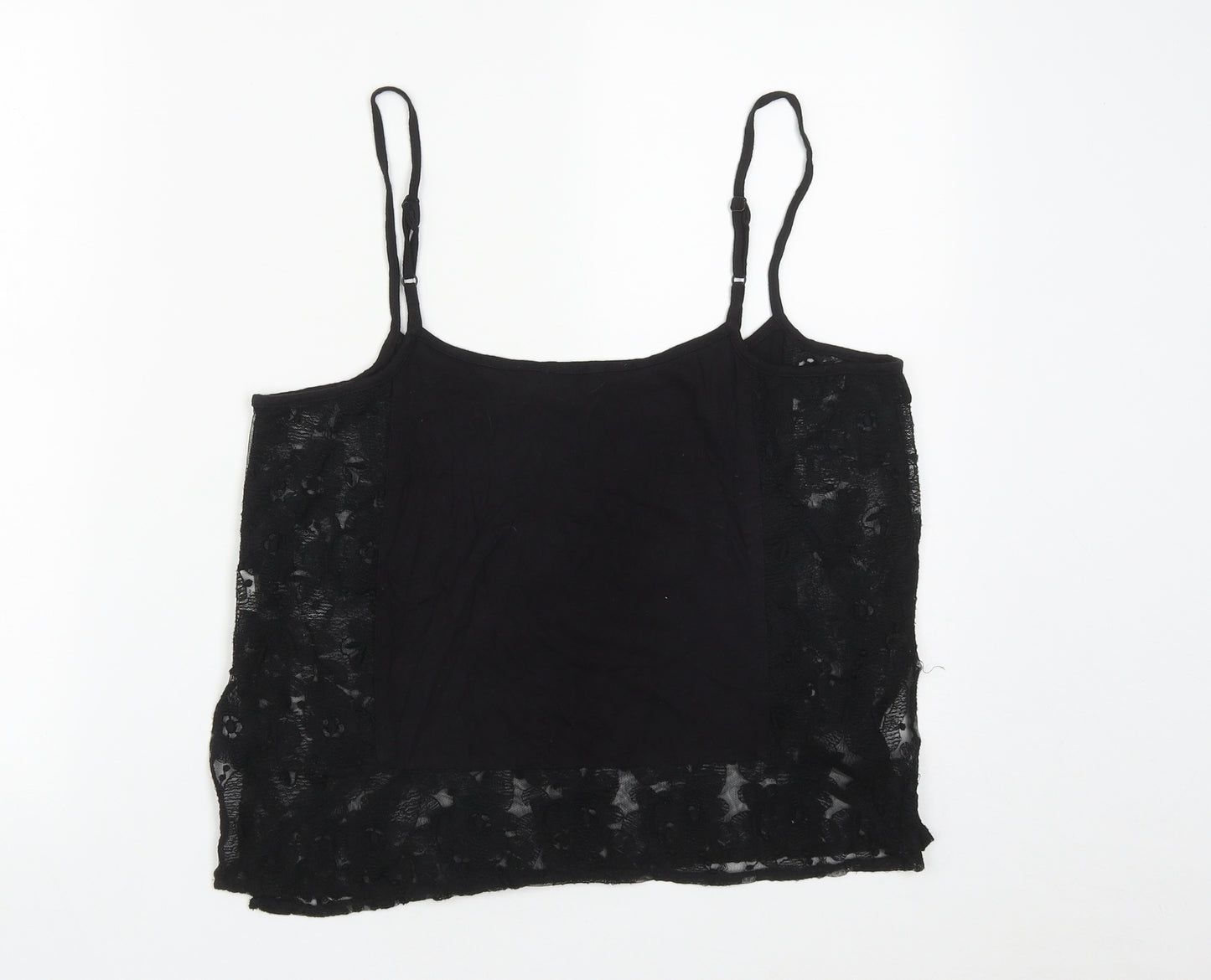 River Island Womens Black  Cotton Cropped Tank Size 10 Scoop Neck