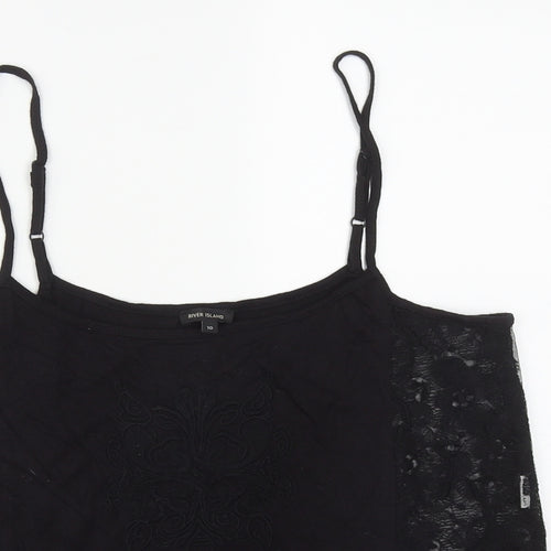 River Island Womens Black  Cotton Cropped Tank Size 10 Scoop Neck