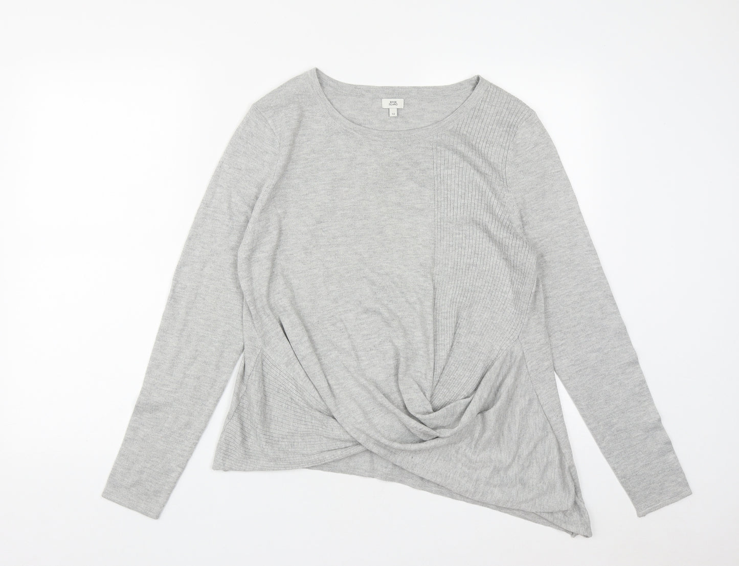 River Island Womens Grey Round Neck  Polyester Pullover Jumper Size 12