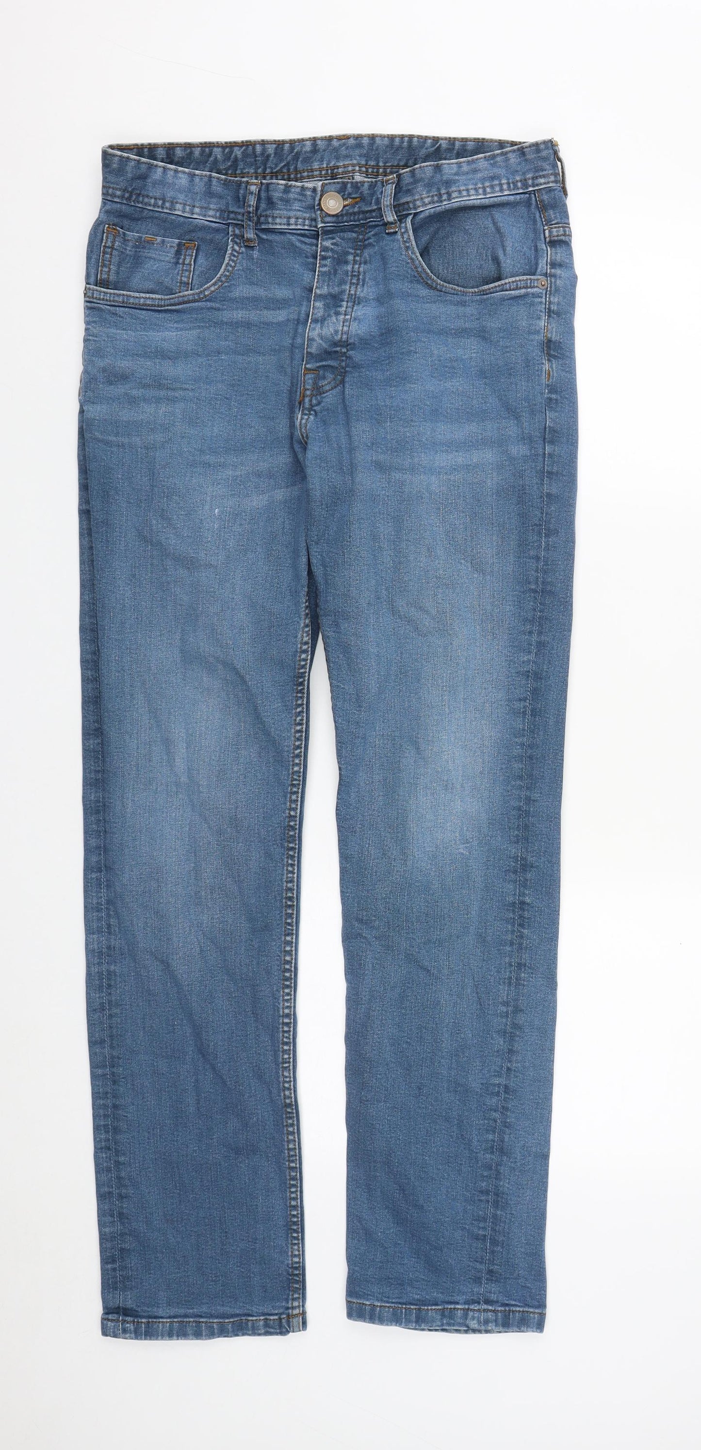Denim & Co. Mens Blue  Cotton Straight Jeans Size 32 in L31 in Regular Zip