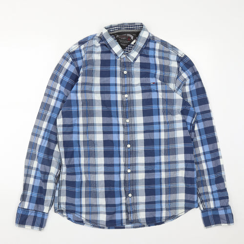 Tommy Hilfiger Mens Blue Plaid Cotton  Button-Up Size XL Collared Button