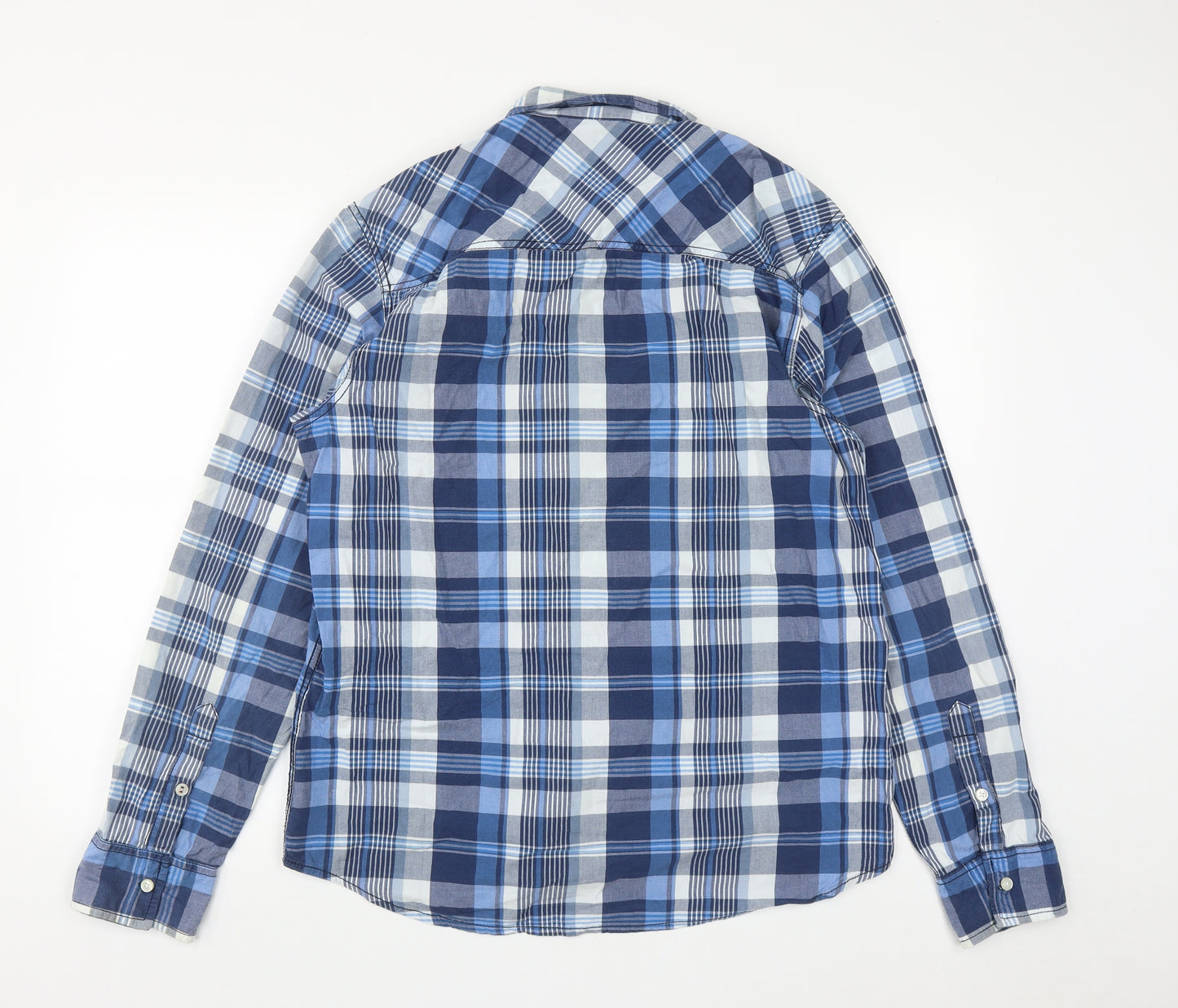Tommy Hilfiger Mens Blue Plaid Cotton  Button-Up Size XL Collared Button