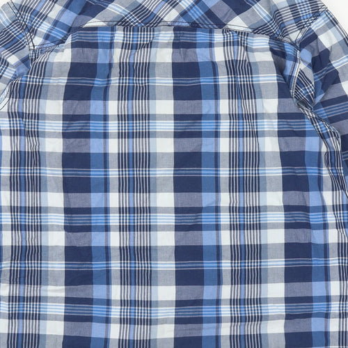 Tommy Hilfiger Mens Blue Plaid Cotton  Button-Up Size XL Collared Button