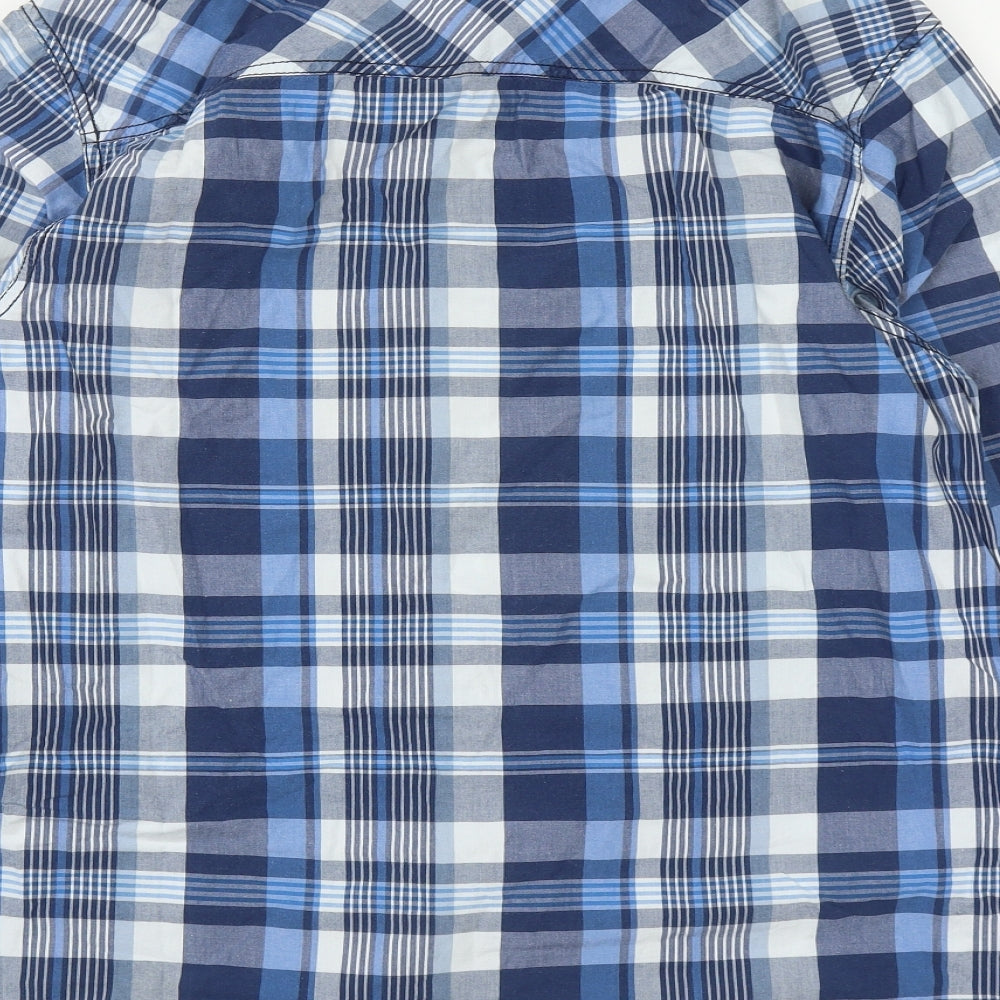 Tommy Hilfiger Mens Blue Plaid Cotton  Button-Up Size XL Collared Button