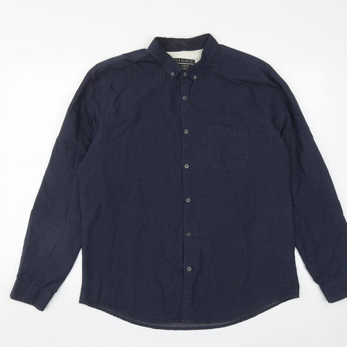 Debenhams Mens Blue  Cotton  Button-Up Size L Collared Button