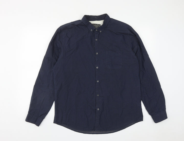 Debenhams Mens Blue  Cotton  Button-Up Size L Collared Button