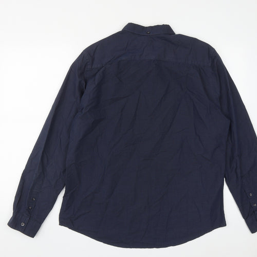 Debenhams Mens Blue  Cotton  Button-Up Size L Collared Button