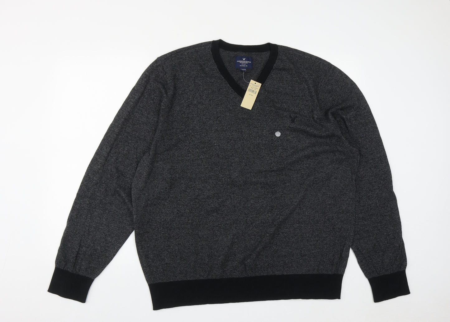 American Eagle Outfitters Mens Grey V-Neck  Cotton Pullover Jumper Size 2XL