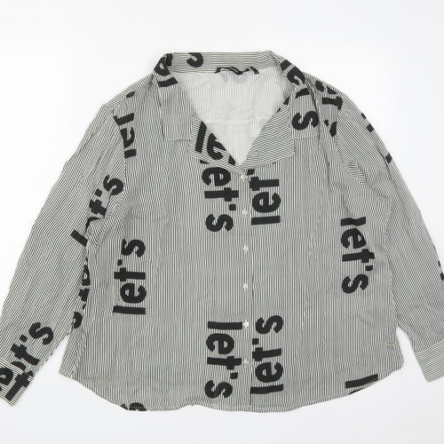Sassy Soda Womens Multicoloured Striped Polyester Basic Button-Up Size L Collared