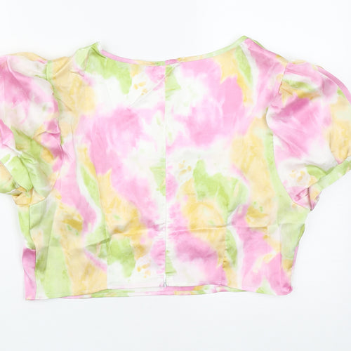 SheIn Womens Multicoloured Geometric Polyester Cropped Blouse Size XL Round Neck