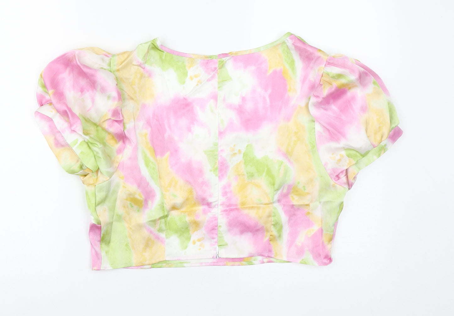 SheIn Womens Multicoloured Geometric Polyester Cropped Blouse Size XL Round Neck