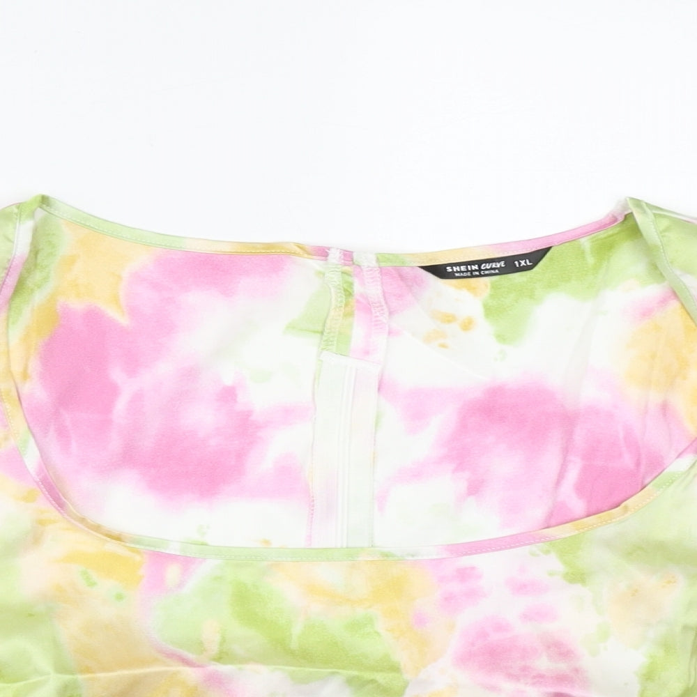 SheIn Womens Multicoloured Geometric Polyester Cropped Blouse Size XL Round Neck