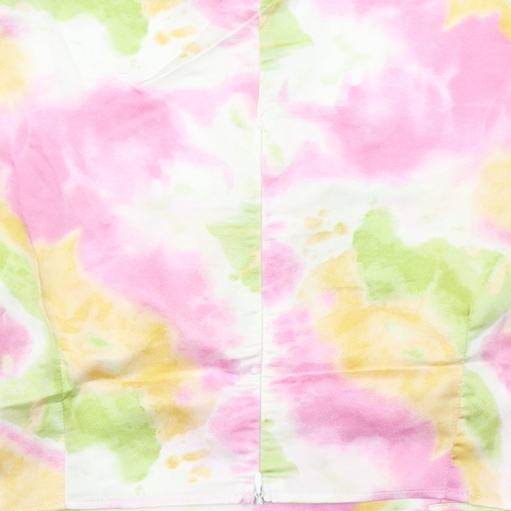 SheIn Womens Multicoloured Geometric Polyester Cropped Blouse Size XL Round Neck