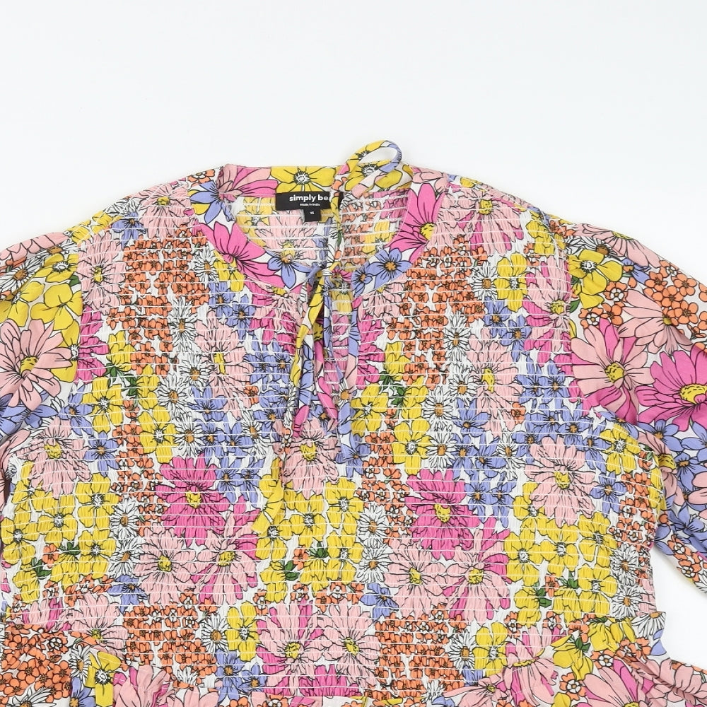 Simply Be Womens Multicoloured Floral Polyester Basic Blouse Size 16 Round Neck