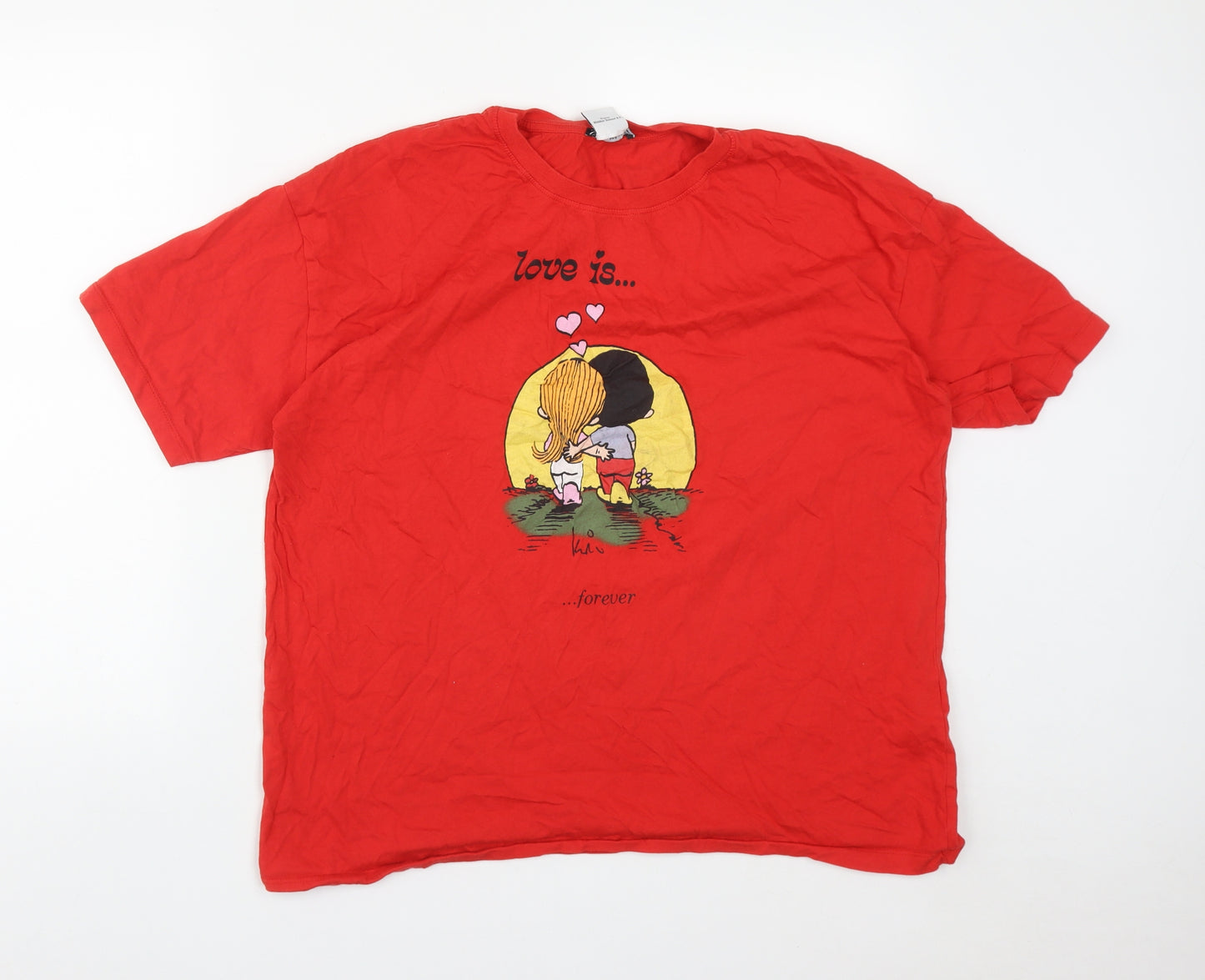 Zara Womens Red  Cotton Basic T-Shirt Size XL Round Neck