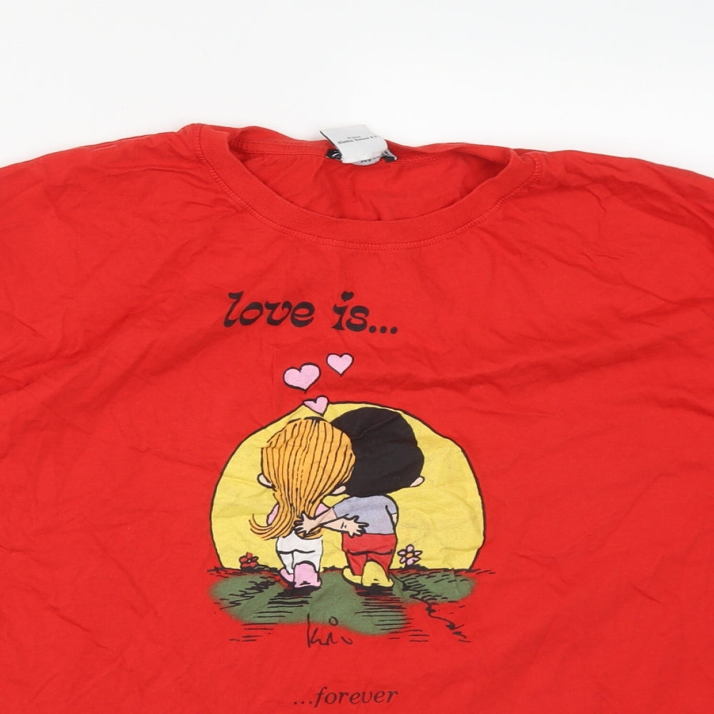 Zara Womens Red  Cotton Basic T-Shirt Size XL Round Neck