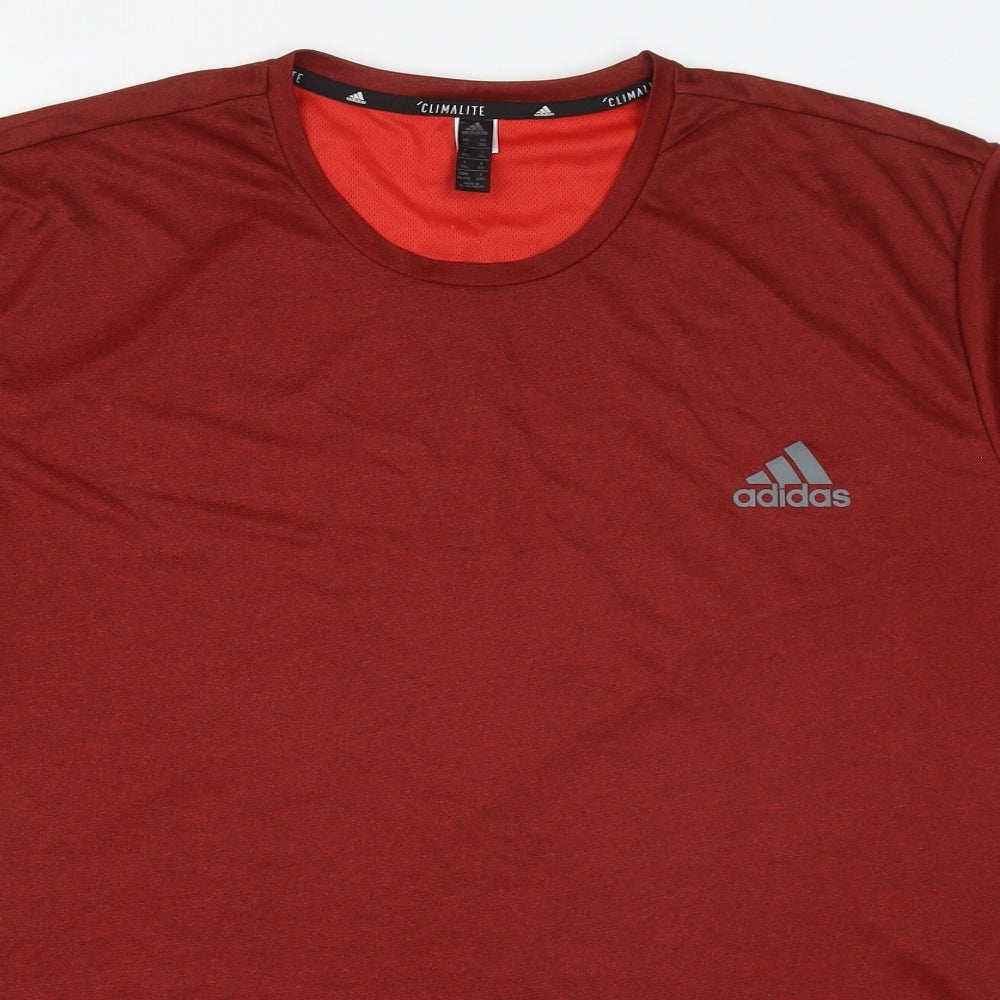 adidas Mens Red  Polyester Basic T-Shirt Size 2XL Round Neck