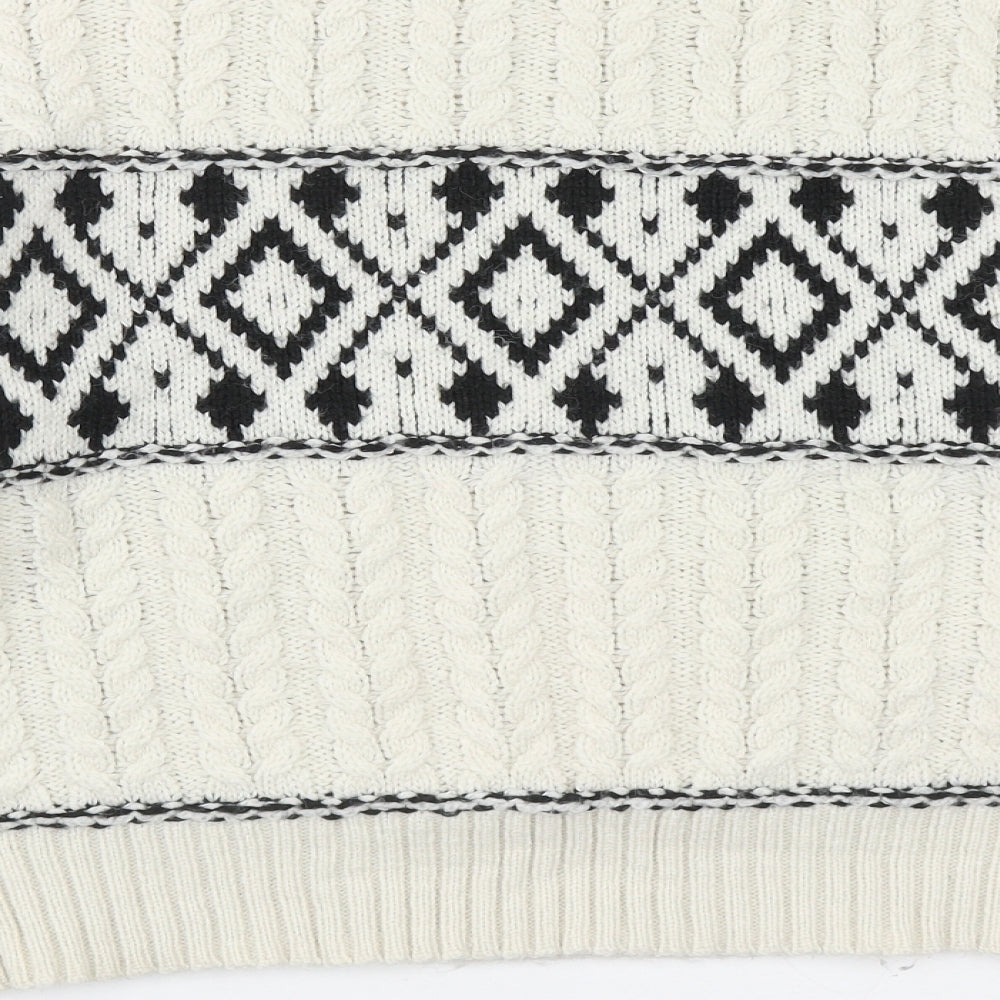 Primark Womens White Round Neck Geometric Polyester Pullover Jumper Size L