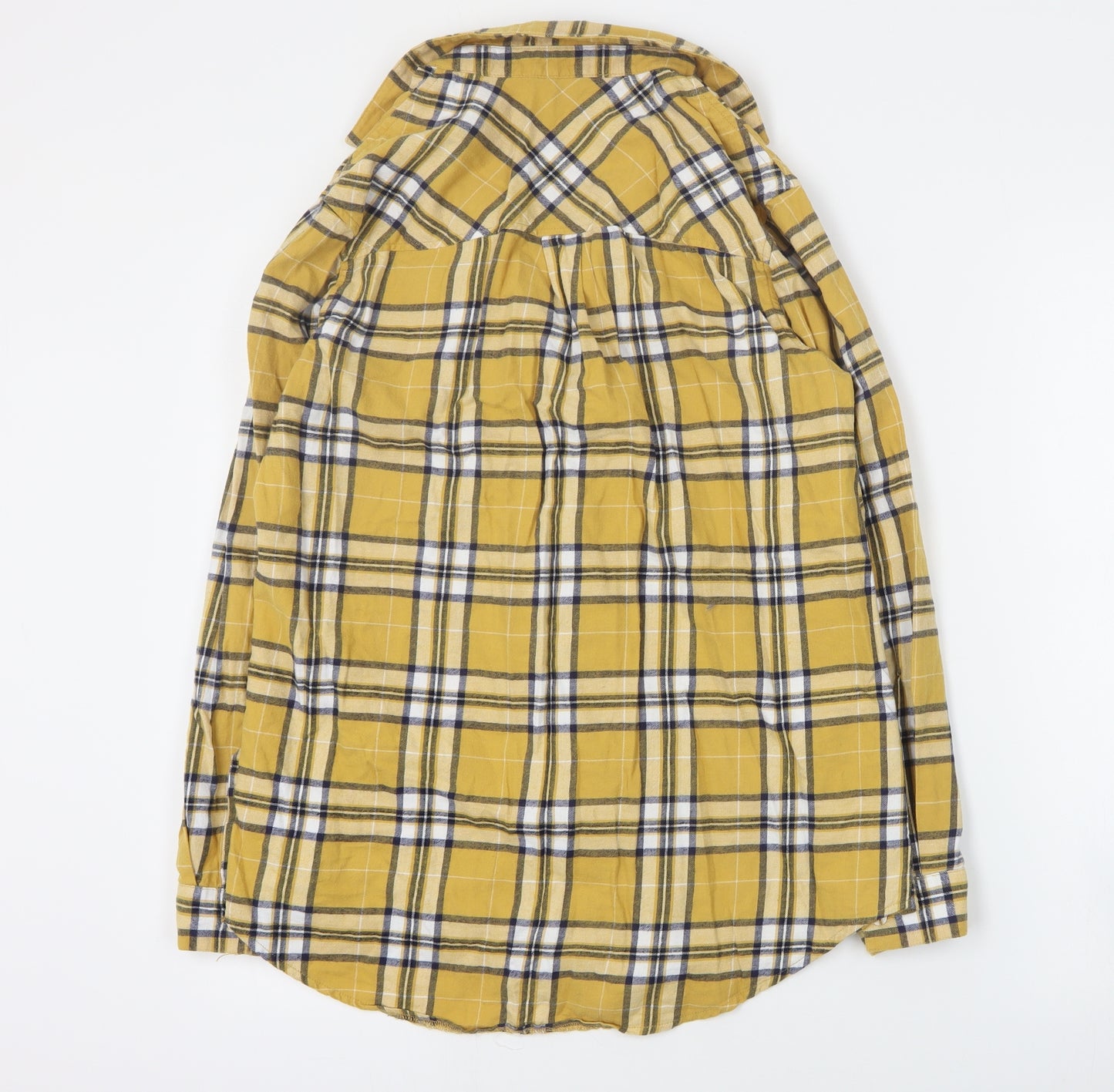 New Look Womens Yellow Plaid Cotton Basic Button-Up Size 10 Collared