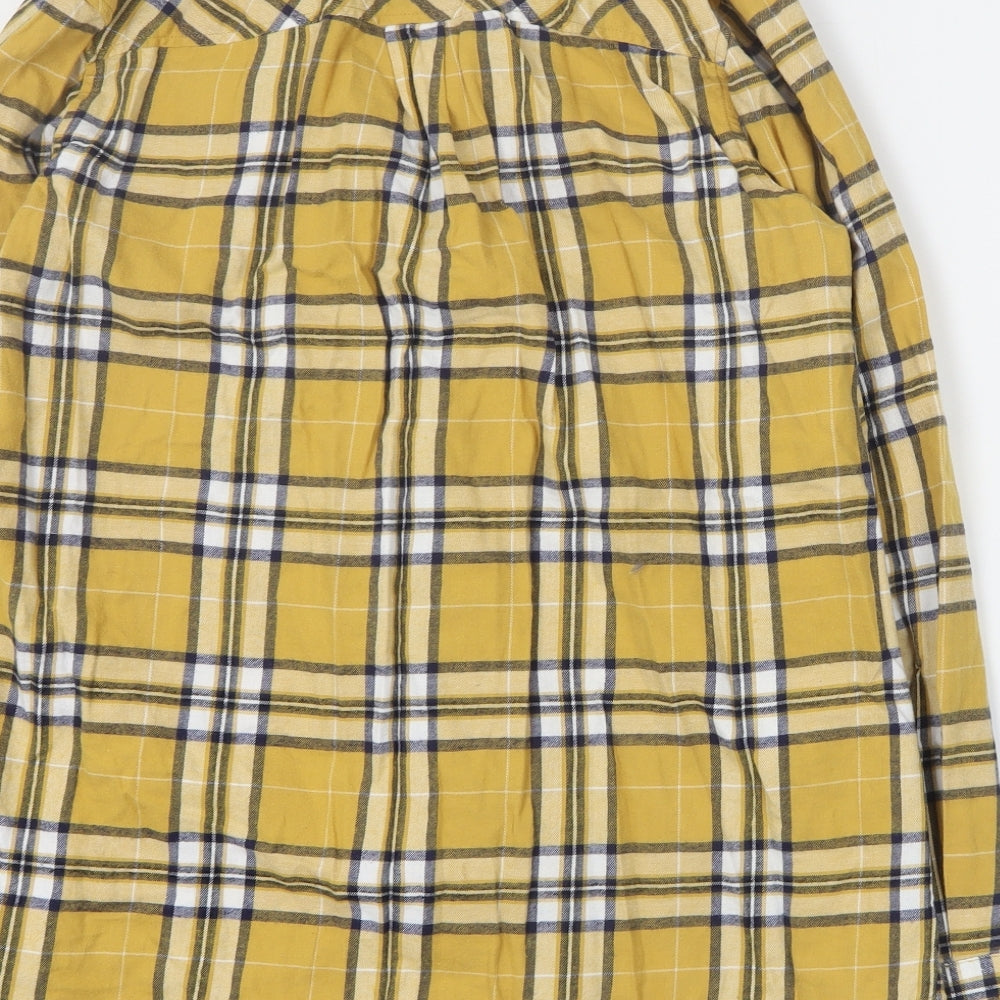 New Look Womens Yellow Plaid Cotton Basic Button-Up Size 10 Collared